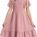 blibean Tween Girls Summer Dresses Kids Polka Dot Dress Size 6-15 Years (Pink)