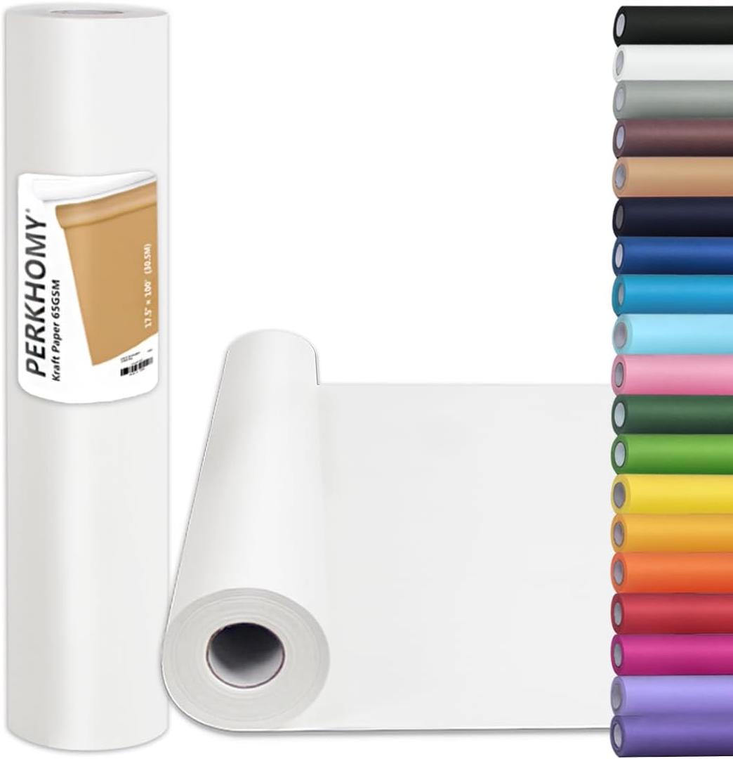 PerkHomy Craft Paper Roll 17.5" x 1,200" (100') White Kraft Easel Paper for Kids Gift Wrapping Bulletin Board Art Bouquet Flower Packing Moving Shipping Floor Covering Table (White, 17.5" x 100')