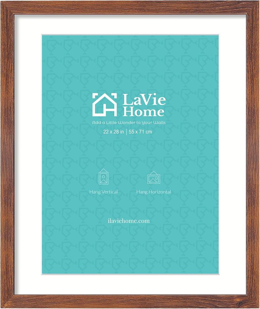 LaVie Home 22 x 28 Picture Frame Brown Poster Frame,Display Pictures 18x24 with Mat or 22x28 Without Mat, Stable and Sturdy Frame and Polished Plexiglass, Suitable for wall decoration（1 Pack）