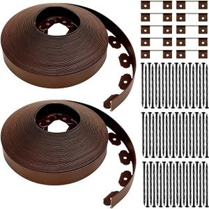 Sasylvia 2'' x 200' Landscape Edging Kit Edging Border Coil Include Anchoring Spikes 10 Connectors Plastic Garden Border for Lawn Garden Grass Yard Home(Brown)