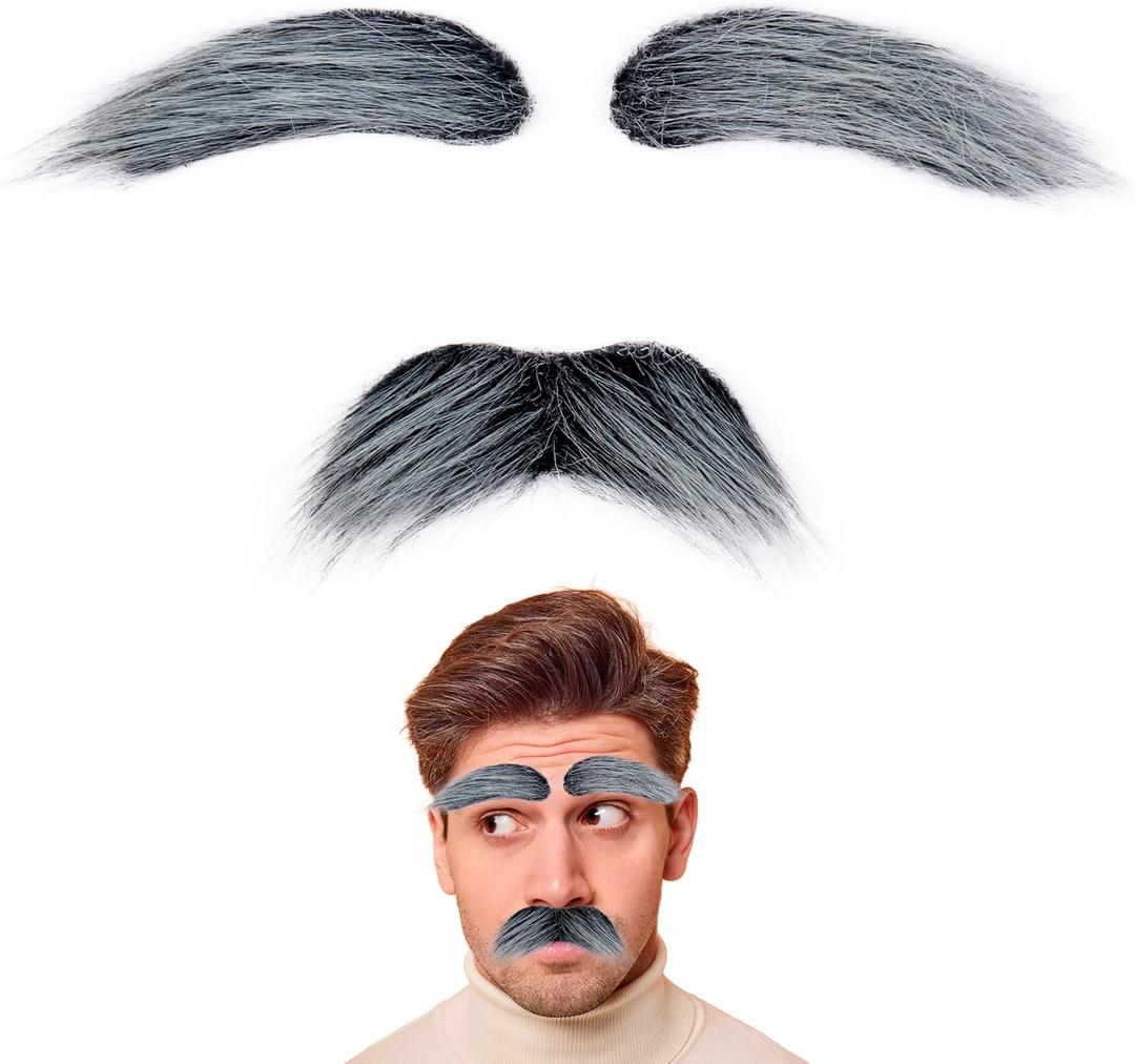 3 x Fake Mustache and Eyebrows Self Adhesive Fake Facial Hair Novelty Mustaches for Costume Halloween Party