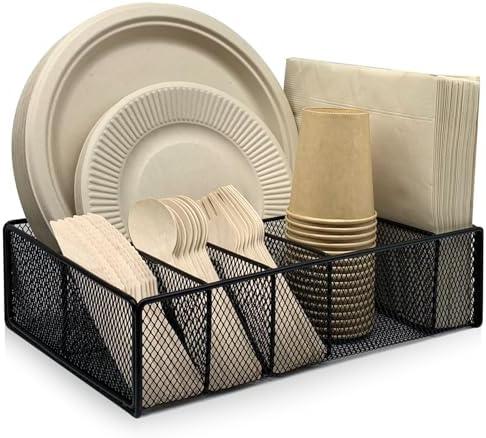 Dysanvica Metal Paper Plate Holder - Utensil Silverware Caddy for Kitchen Counter Cabinet Cutlery Flatware Organizer Storage Dispenser Box for Plastic Spoon Fork Plates Napkins Cup Party Camping Black Dysanvica Metal Paper Plate Holder - Utensil Silverware Caddy for Kitchen Counter Cabinet Cutlery Flatware Organizer Storage Dispenser Box for Plastic Spoon Fork Plates Napkins Cup Party Camping Black