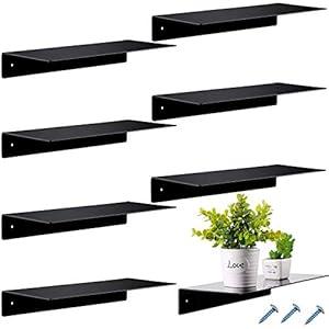 8 Pieces 14 Inch Acrylic Floating Shelf, Invisible Wall Mounted Display Organizer Ledge Book Shelf for Living Room, Office, Bedroom, Bathroom, Kitchen (Black)
