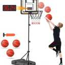 Kids Indoor Basketball Hoop with Scoreboard & Timer,Toddler Adjustable Height 3ft-5.8ft Basketball Hoop with Stand Goal Toy for Outdoor Backyard,Sports Game Play for Boys Age 3-8