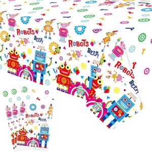 Lilwemen 3 Pieces Robot Party Tablecloth Decorations, Robot Theme Tablecovers, Robot Birthday Party Table Cover for Boys Girls Kids