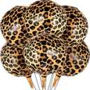 BBTO 6 Pcs Leopard & Cheetah Print Foil Balloons 22 Inch 4D Large Metallic Round Leopard Balloons Cheetah Print Decoration for Birthday Party Camo Animal Jungle Adventure Baby Shower Wedding