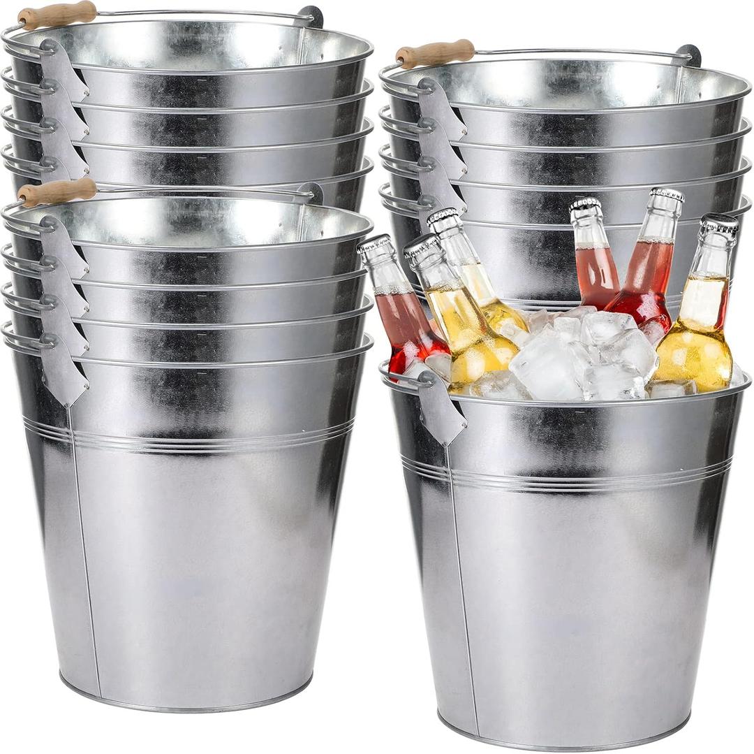 Didaey 12 Pcs 12 Pcs Large Galvanized Metal Buckets with Handle 10 Inch Heavy Duty Stainless Steel Pails Round Pail for Party Wedding, Crafts, Utensils, Table Centerpieces (Silver)