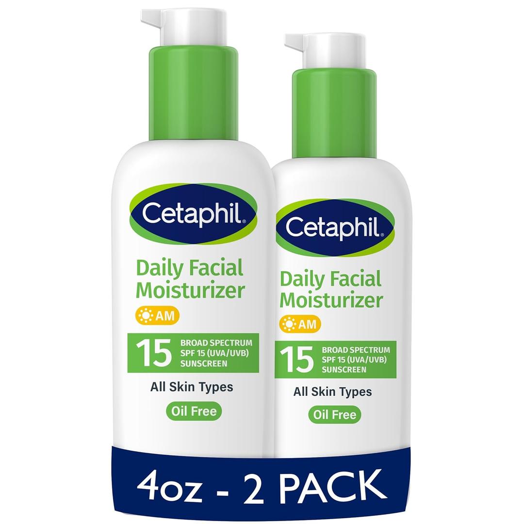 Cetaphil Daily Facial Moisturizer SPF 15, 4 Fl Oz, Gentle Facial Moisturizer for Dry to Normal Skin Types, No Added Fragrance, Pack of 2