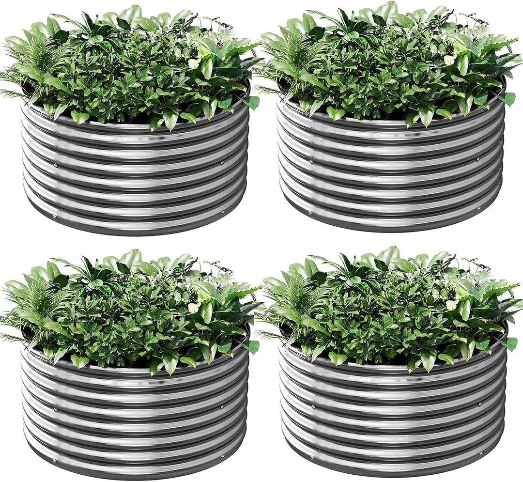 4 Pack Tall 2x2x2ft Round Galvanized Raised Garden Bed Outdoor, Metal Garden Bed for Vegetables, Above Ground Garden Box for Flower, Steel Raised Beds for Gardening, 2ftx2ftx2ft