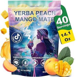 40 Servings (14.1oz) Yerba Mate Instant Tea Powder, 3-in-1 Peach Mango Flavored Low Sugar Super Drink to Support Energy & Focus with Prebiotics and Probiotics (EXP 08/24/27)