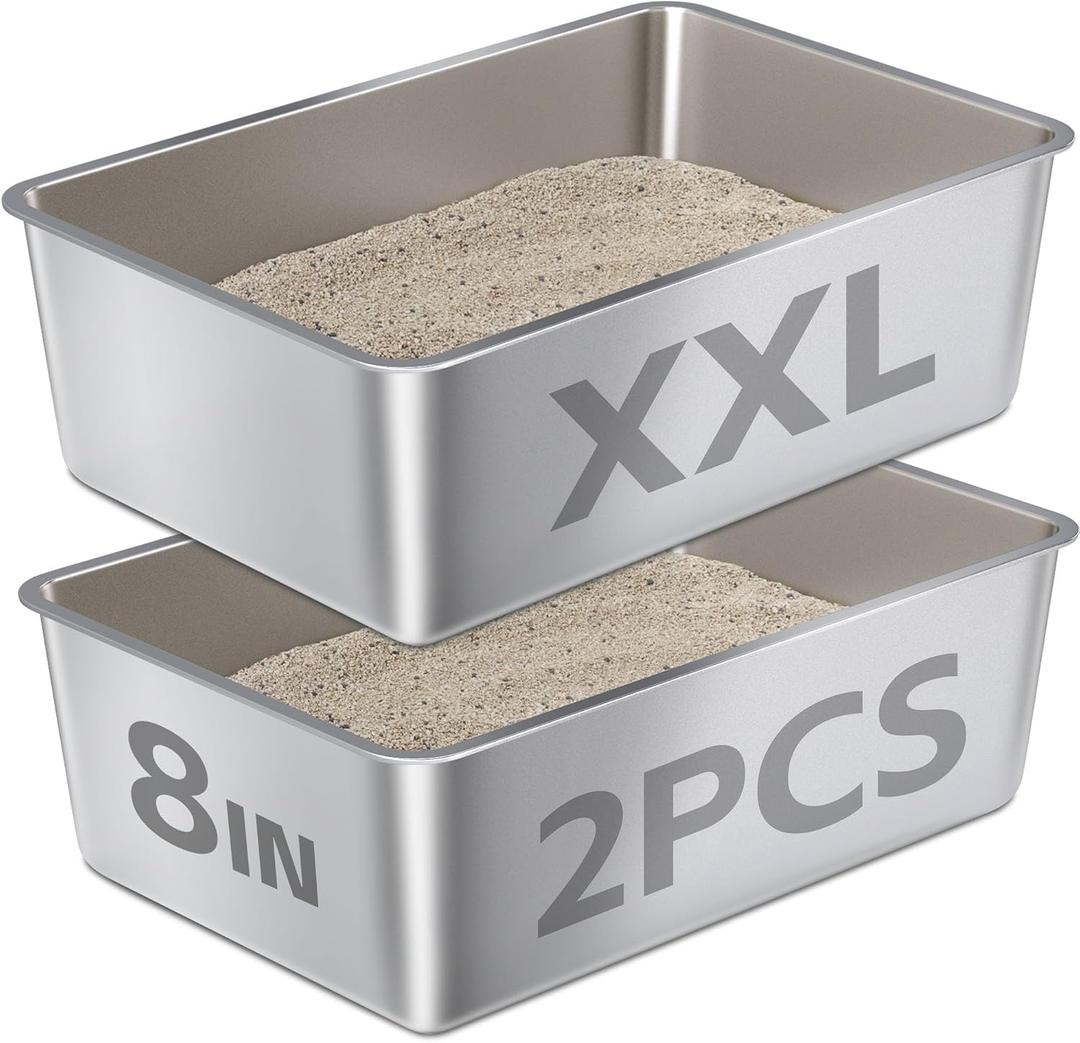 Stainless Steel Cat Litter Box XXL 2pcs，Metal Litter Box for Big Cats