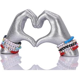 Glitter Heart Hands Sculpture - Silver Heart Hands Couples Bedroom Decor, Modern Coffee Table Centerpiece & Desk Decor Aesthetic