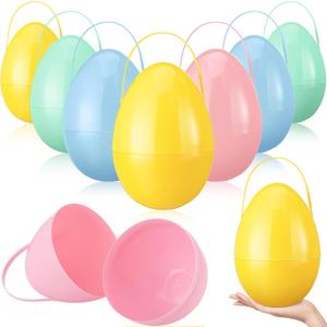 Funtery 8 Pcs Jumbo Easter Eggs 10 Inch Plastic Giant Easter Eggs with Handles, Clear Large Baskets Fillable Big Bunny Egg Shaped Baskets Containers Decoration (Muted Colors)
