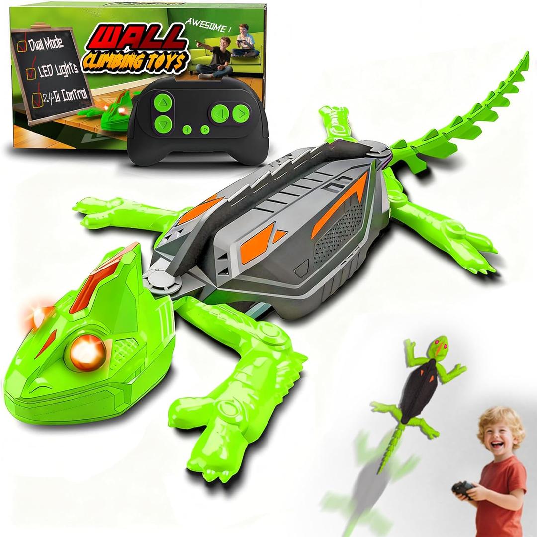 Wall Climbing RC Chameleon Toy for Kids, Rechargeable Remote Control Lizard Toy with LED Eyes, Dual Mode Floor & Wall Driving, Christmas Halloween Birthday Gift for Boys Girls Ages 3+ (Green)