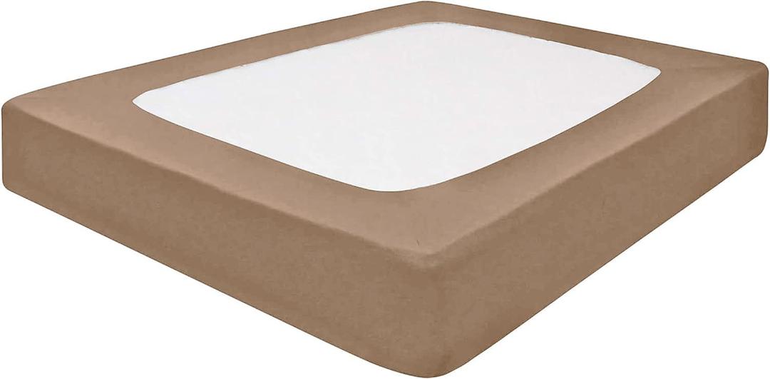 Taupe Box Spring Cover King Size - 100% Cotton Blend Elastic Wrap Around 4 Sides Fits King Size Beds, Soft, Washable - Bed Skirt Alternative Bed Frame Cover Taupe