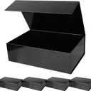 Aimyoo 5 Pack Black Magnetic Gift Boxes with Lids 13.8x9x4.3 in, Large Bridesmaid Groomsman Proposal Box, Rectangle Collapsible Box for Present Graduation Birthday Wedding Storage