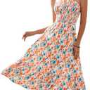HomRain Summer Halter Dresses for Women 2025 Floral Maxi Dress with Sleeveless for Casual Flowy Boho Beach Wedding Large, Orange Blue Flower 