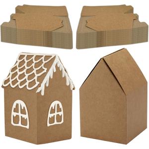 CIEOVO 50 Pcs Christmas Gingerbread Houses Kit, Christmas Cardboard Craft Gingerbread House Shaped Boxes Christmas Crafts DIY Build Gingerbread House for Holiday Arts Crafts Activity Party Favors