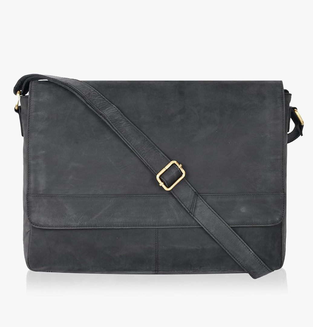 Ozora Genuine Leather Unisex Crossbody Messenger Bag with Adjustable Strap for 17 Inch Laptop, Travel, Office