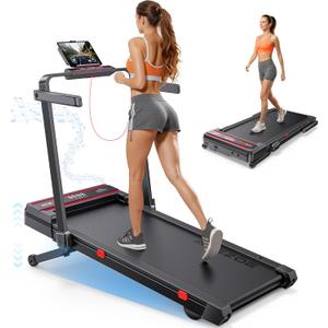 Foldable Walking Pad with 0-15% Auto Incline and Handle Bar, Under Desk Treadmill with 300LBS Weight Capacity, 3.0HP Quiet Treadmills for Home with Speaker, APP & Remote Control
