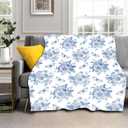 Blue White Floral Blanket 80"x60" Vintage Flower Butterfly Chinoiserie Pattern Design Print Throw Blanket Lightweight Warm Soft Blanket Farmhouse Seasonal Decor for Home Living Room Sofa Couch Bed