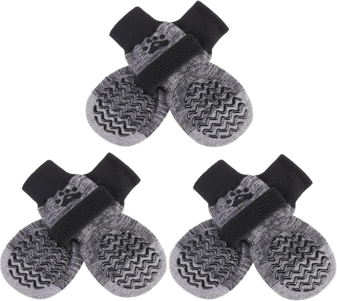 PUPTECK Non-Slip Dog Socks Double Sides Grips for Hardwood Floors Prevents Licking, Dog Shoes for Hot Pavement Booties for Senior Small Medium Large Dogs (Medium (Pack of 6), Grey)