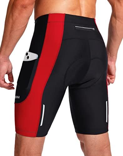 Bike Shorts for Men 3D Padded Bicycle Cycling Underwear Road Biking Biker Mountain Riding Cycle UPF 50+ Shorts Zipper Pockets?Black/Red Large
