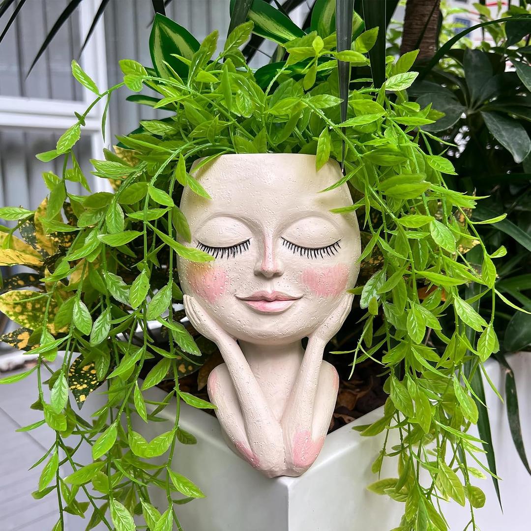 Face Planters Pots Head - Cute Succulents Plants Planters, Plant Pots Indoor with Drainage System, Garden Gifts for Women, Garden Decorations for Outdoor, Unique Ornaments for Home