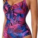 RXRXCOCO Women Tummy Control One Piece Swimsuit Cutout V-Neck Slimming Bathing Suit Tie Knot Ruched Swimwear (S)