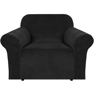 H.VERSAILTEX Stretch Velvet Armchair Cover Couch Covers 1 Cushion Chair Slipcover for Living Room Furniture Cover Crafted from Thick Comfy Rich Velour (Chair 31"-49", Black) (Jet Black)