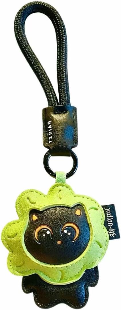 Leather Black Cat Keychain - Cute & Durable Leather Bag Charm Backpacks Accessories, Purrfect Gift for Cat Lovers (Black cat)