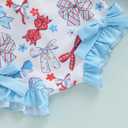 4th of July Toddler Baby Girl Swimsuit Patriotic Bow Swimwear Long Sleeve Zipper Rash Guard Ruffle Bathing Suit (Blue)