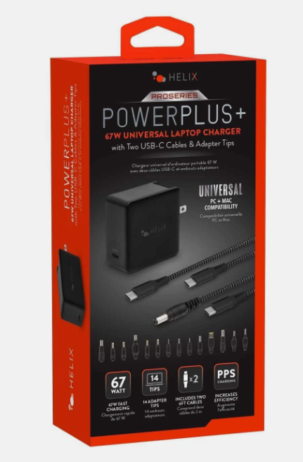 Helix 65W Universal USB-C Laptop Charger Power Adapter (ETHNBC65U) Black