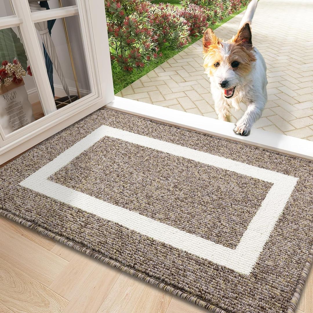 OLANLY Indoor Door Mat, 30x17, Non-Slip Absorbent Resist Dirt Entrance Mat, Washable Low-Profile Inside Entry Doormats for Entryway, Brown