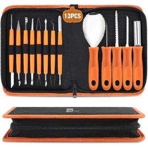 Pumpkin Carving Kit Tools Halloween, 13PCS Professional Heavy Duty Carving Set, Stainless Steel Double-side Sculpting Tool Carving Kit for Halloween Decoration Jack-O-Lanterns