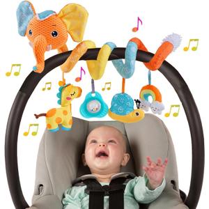 Car Seat Toys for Baby, Spiral Activity Stroller Toy for Infants 0-6 Months, Hanging Baby Toys Crib for Newborn 0 3 6 12 Months Developmental Toy with Music Box Rattle Squeaker- Orange Elephant (Yellow) Car Seat Toys for Baby, Spiral Activity Stroller Toy for Infants 0-6 Months, Hanging Baby Toys Crib for Newborn 0 3 6 12 Months Developmental Toy with Music Box Rattle Squeaker- Orange Elephant (Yellow)