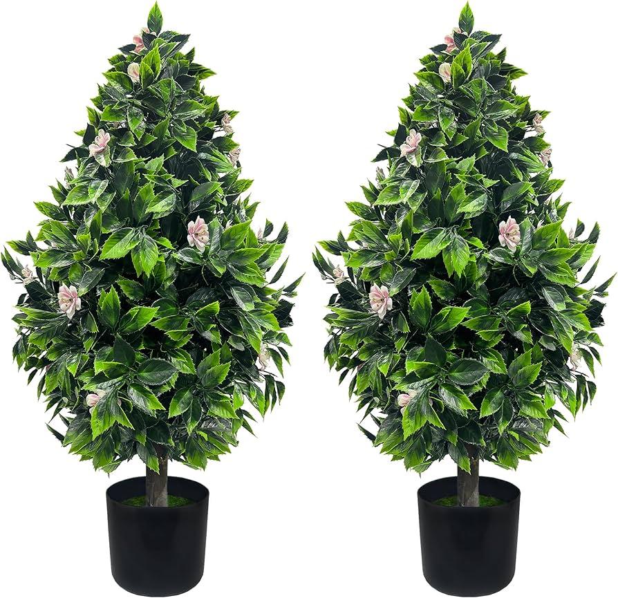 DOPGIB Artificial Topiary Boxwood Trees: 3FT Tall（2 Set） UV-Anti Fake Greenery Decorative Plants Outdoor for Home Front Porch, Indoor Walkway, Entryway Indoor & Outdoor Home Decor