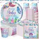 200 Pcs Mermaid Baby Shower Paper Plates Napkins Cups Under the Sea Baby Shower Party Supplies Tableware Set Purple Green Disposable Cup Napkin for 50 Guest Girls Spring Party Decoration (Colorful)