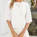 Saodimallsu Womens Short Sleeve Sweater Summer Oversized Cropped Sweaters Casual Crewneck Lightweight Knit Tops (Medium, White)