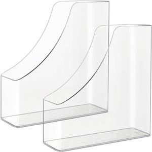 2 Pack Vertical File Holder Clear Acrylic Desk Organizer Storage Bins Holding Plastic Document Organizer Clear PET Magazine Holder Basics Vertical Magazine Rack for Home Office School
