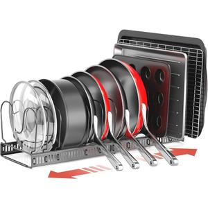 Pots and Pans Organizer Rack for Under Cabinet Expandable Pot Lid holders inside Organizer 10 Adjustable Divider Pan organizer 11.81''22.85'' Pan lid organizer for cabinet Organizer for Bakeware