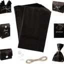 Creative Area 50Pcs Mini Customizable Black Paper Bags  5" x 2" x 8.25" Small Packaging for Soap, Wedding Gift, Crafts, Cookies, with 590 Inch Jute Ropes and 50 Stickers