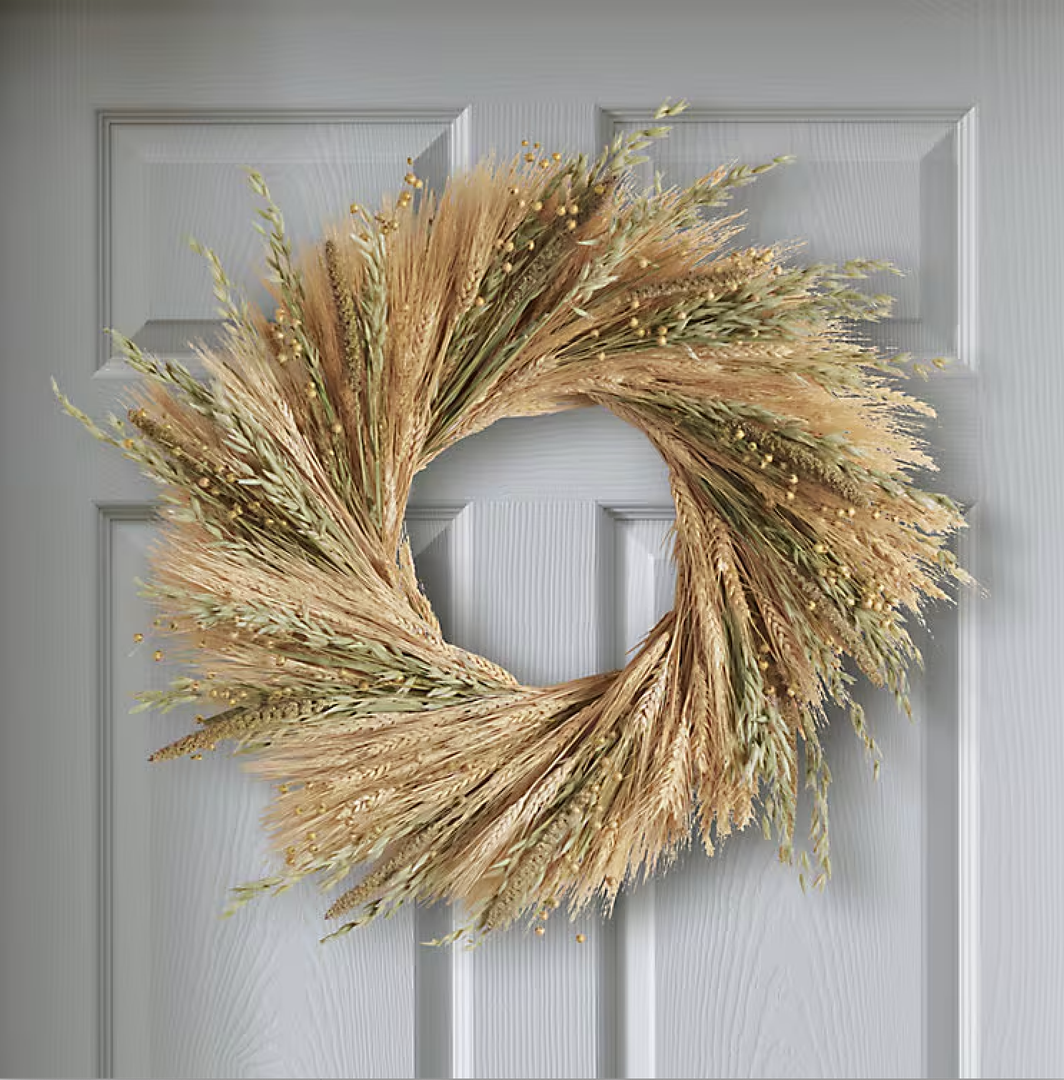 Dried Wheat Wreath, Fall Wreath for Front Door, Pampas Dried Flower for All Seasons, Boho Wall Decor, Farmhouse Rustic Floral DIY Wreath Arrangement