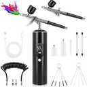 Airbrush Kit with Air Compressor, 6400mAh 50PSI High Pressure Airbrush Kit with 0.2/0.3/0.5mm Nozzle Sets, Airbrush for Nails, Modeling, Cake Decorating, Pastry, Makeup and Art Black