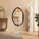 JJUUYOU Irregular Wall Mirror 26"x18" Large Asymmetrical Wooden Frame Modern Hanging Mirror for Bathroom Bedroom Living Room Hallway Wall Mounted Makeup Dressing Mirror,White (26"L x 18"W, Rustic White)