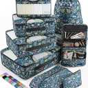 Veken 4 Set Packing Cubes for Travel Essentials, Suitcase Organizer Bags in 4 Sizes, Carry-On Luggage Accessories with Large Laundry & Hanging Toiletry Bag, Must-Have for Airplane, Road Trip & Camping ( Garden Navy Floral)