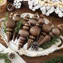 Yunlly 9 Pcs Neutral Christmas Ornaments Textured Christmas Tree Decor with Hanging Loop Modern Brown Hanging Finial Ornaments Shatterproof Home Decor for Xmas Vintage Rustic Farmhouse (Retro Color)