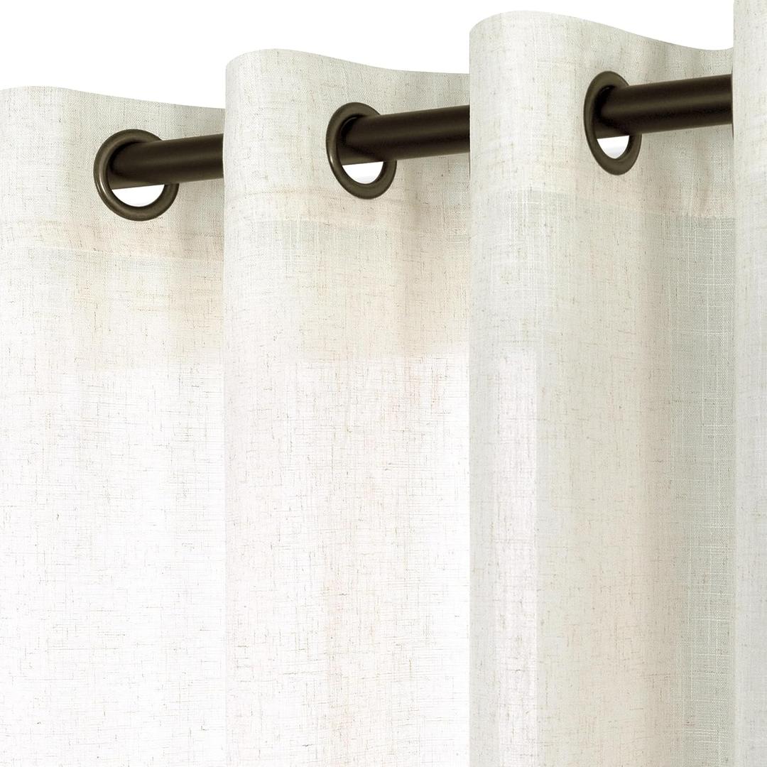 KOUFALL 92 Inch Linen Curtains, Grommet Sheer Light Filtering Curtains for Living Room Bedroom, 52x92 in Long, Cream Ivory