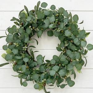 24 Inch Eucalyptus Wreath for Front Door, Large Artificial Greenery Wreaths with Olive Leaves and Berries, Farmhouse Spring Summer Decor for Porch, Wall, Window, All Season