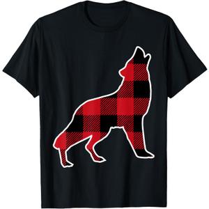 Wolf Family Shirt | Red Plaid Buffalo Matching Family Pajama T-Shirt, Medium, Black 